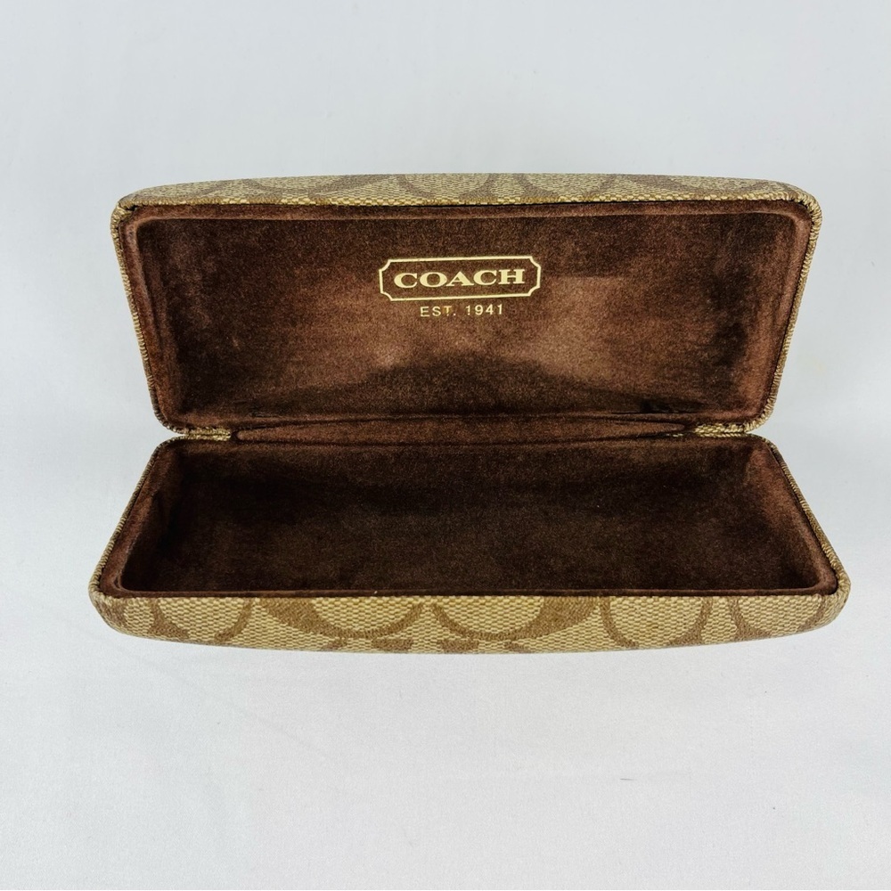 Coach Signature C hard shell sunglasses case faux leather pvc tan brown interior